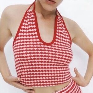Red & White Crochet Knit Halter Top – Zara (NWT, Size Small)